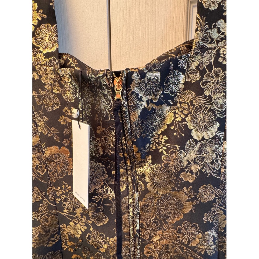 $3400 Adam Lippes Ginza Dress Lacquer Jacquard Black Gold Floral Metallic Sz 12 - Picture 7 of 11